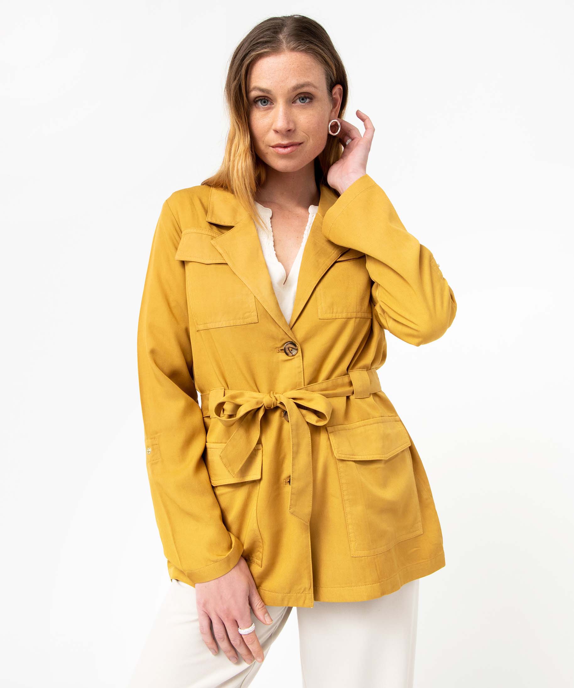 Veste femme coupe saharienne en Lyocell jaune | GEMO