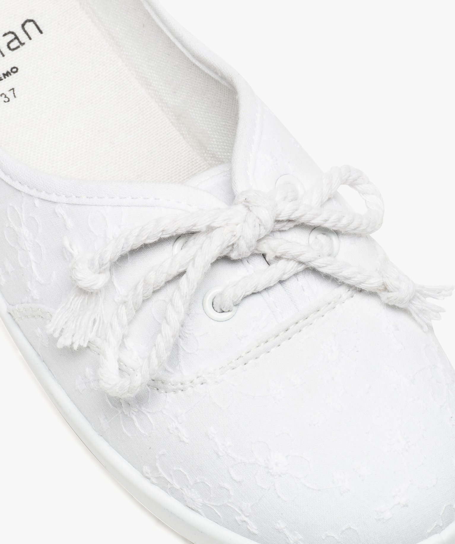 Baskets femme fines en toile avec lacets cordelette blanc | GEMO