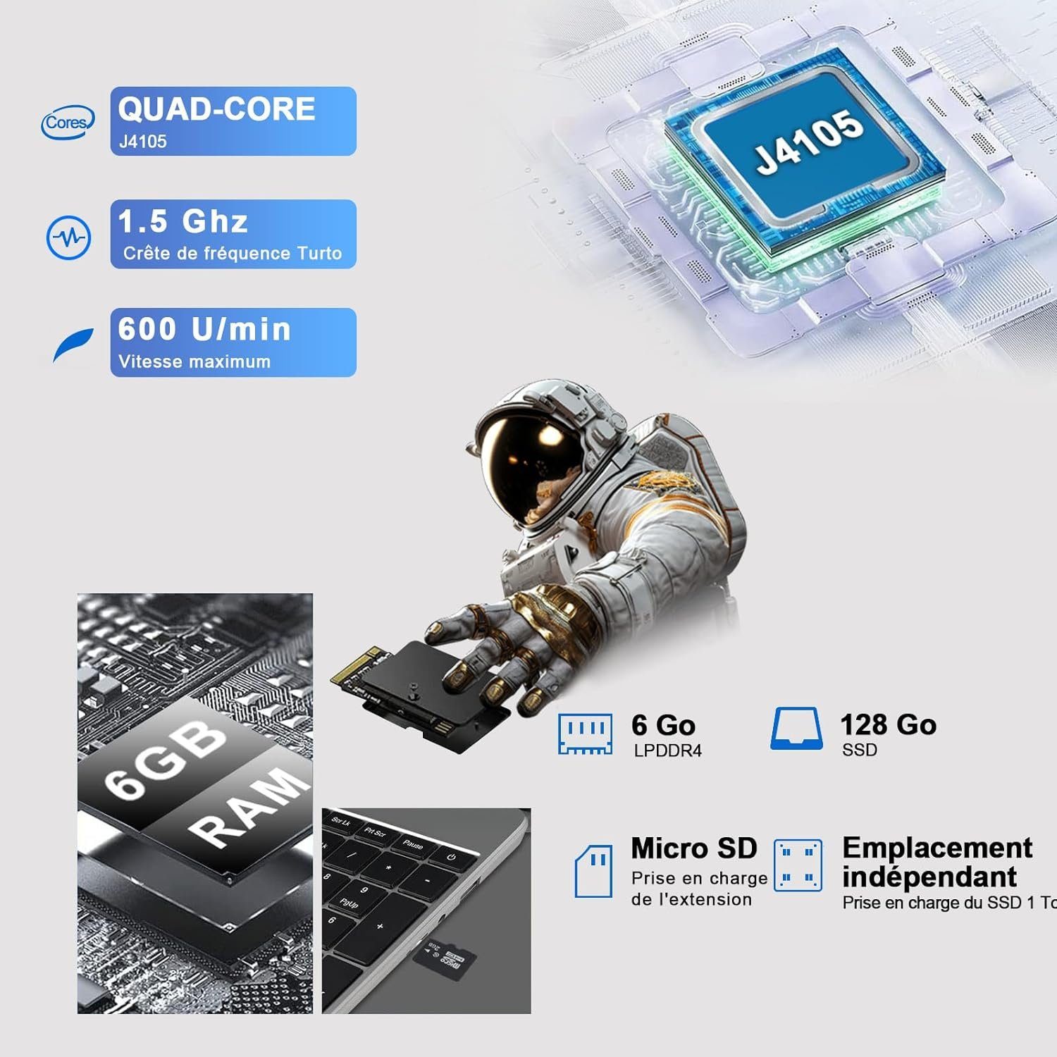 WOZIFAN Notebook (Intel Celeron J4105, 128 GB SSD, FHD Display 6 GB RAM lange Akkulaufzeit für ultimative Produktivität)