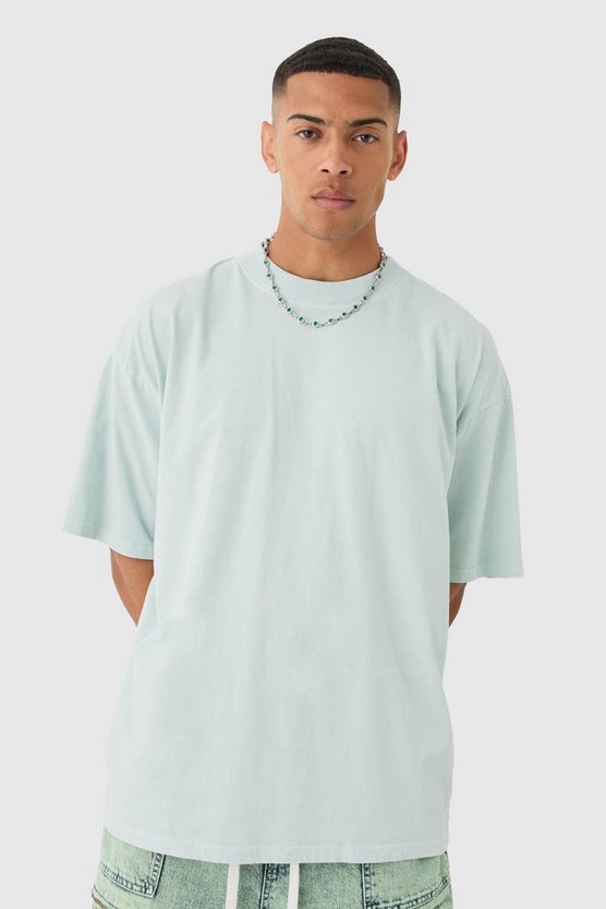 Oversized Extended Neck Wash Flame Heart Back Print T-shirt