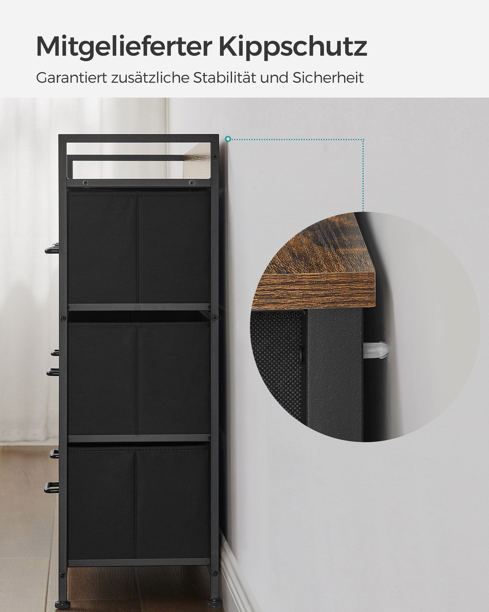 SONGMICS Kommode, 7 Stoffschubladen, Metallgestell, Industrie-Design