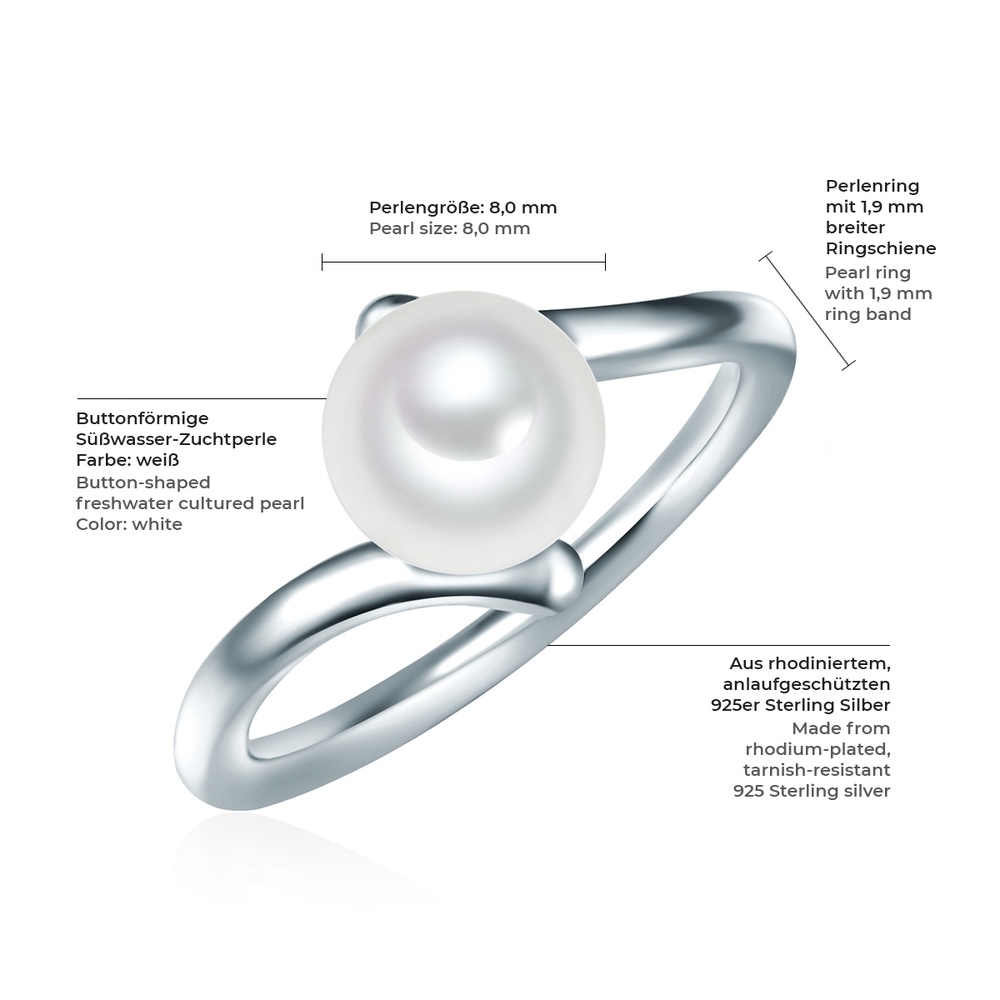 Valero Pearls Bague Argent sterling Perle de culture d'eau douce en Argent Bague