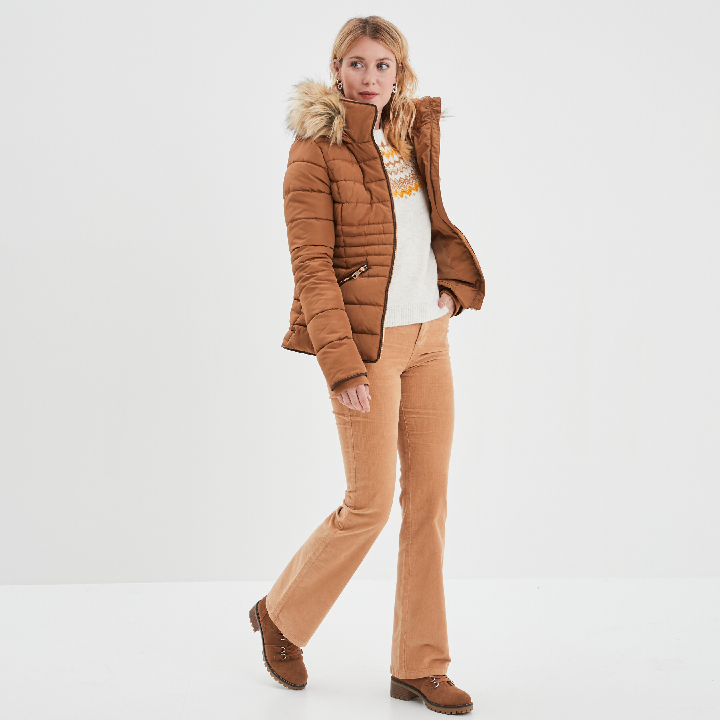 Pantalon velours flare taille standard marron clair femme | La Halle