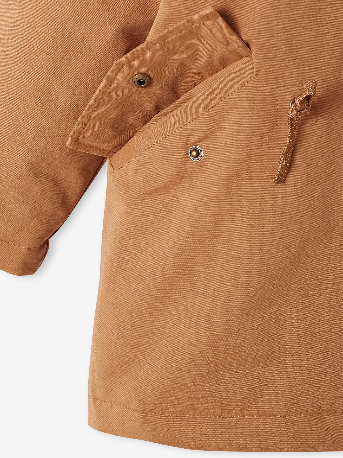Parka à capuche 3 en 1 fille avec doudoune brillante doublée sherpa camel