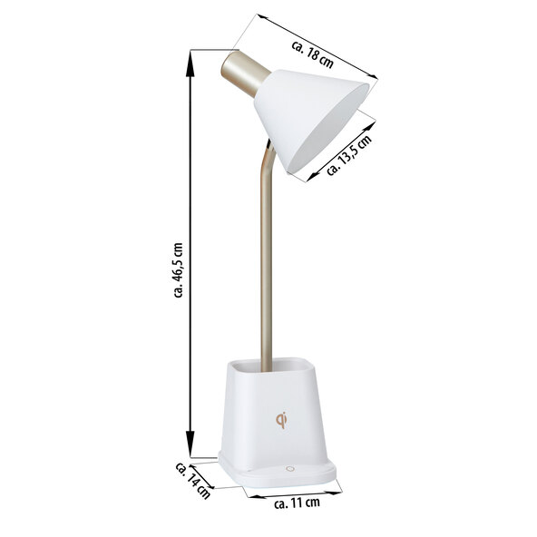 LED-Schreibtischlampe mit Wireless Charging, weiß