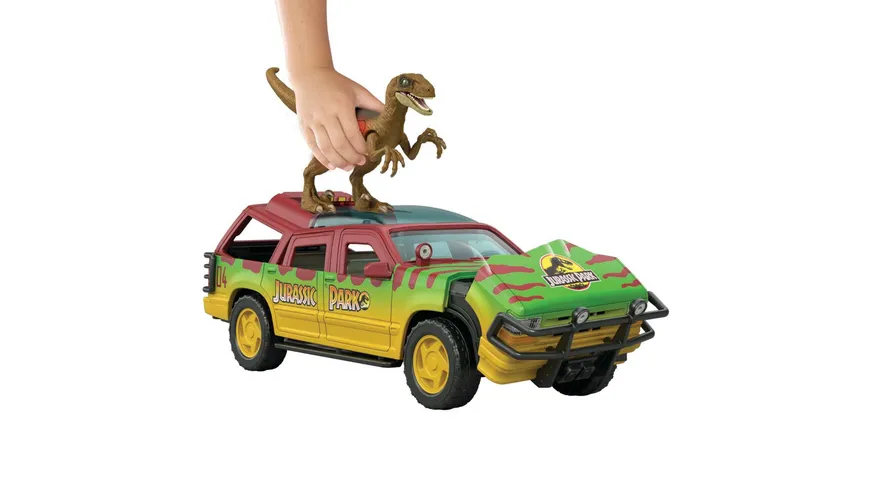 Jurassic World Epic Attack, Ford Explorer + Velociraptor mit Licht, Sound