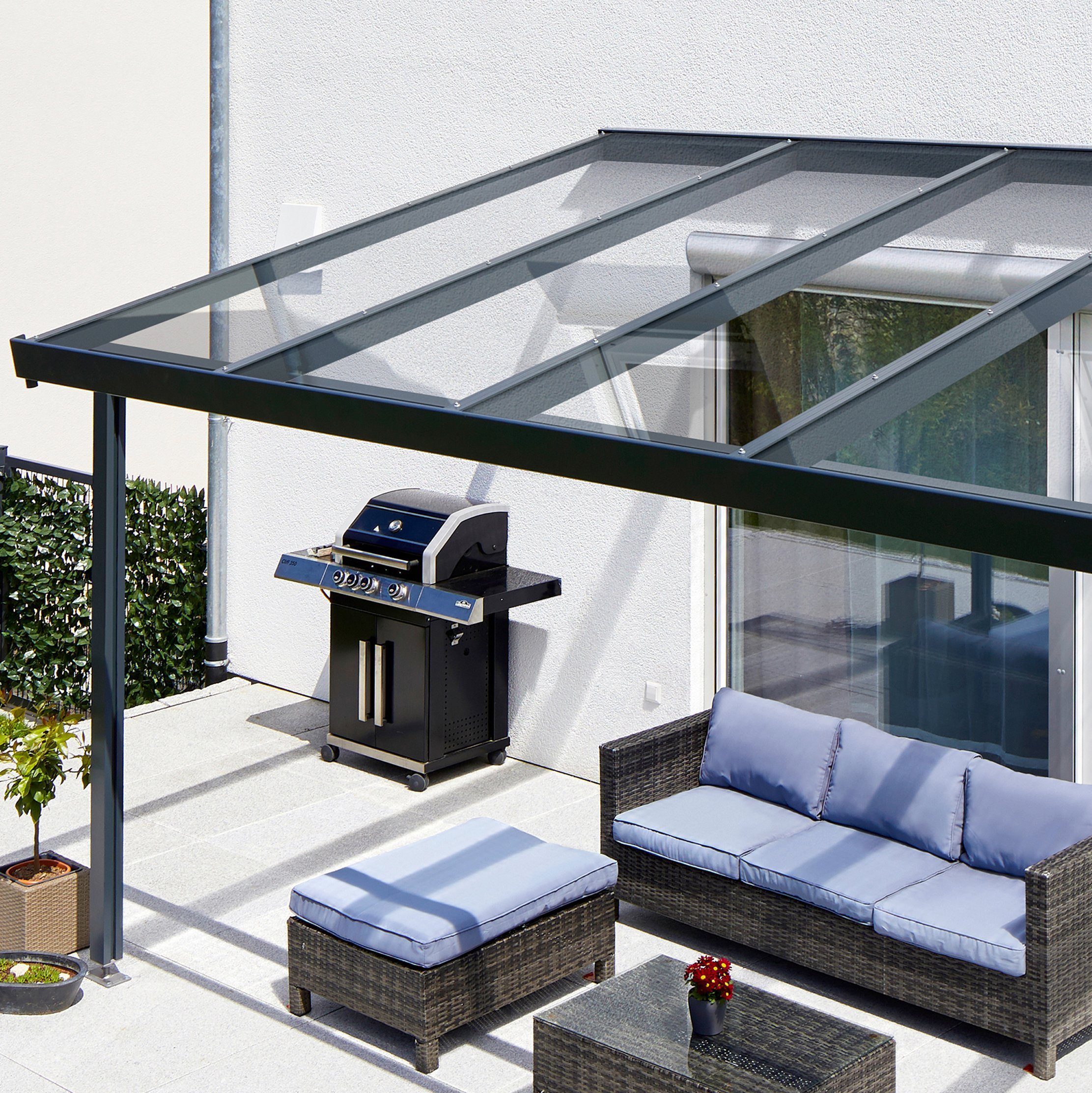 GUTTA Terrassendach Premium, BxT: 1014x406 cm, Bedachung Dachplatten, BxT: 1014x406 cm, Dach Sicherheitsglas klar