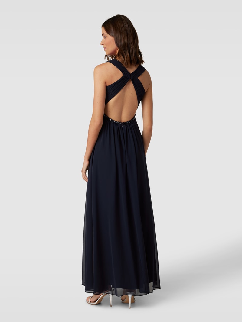 Abendkleid mit Raffungen in marineblau meliert