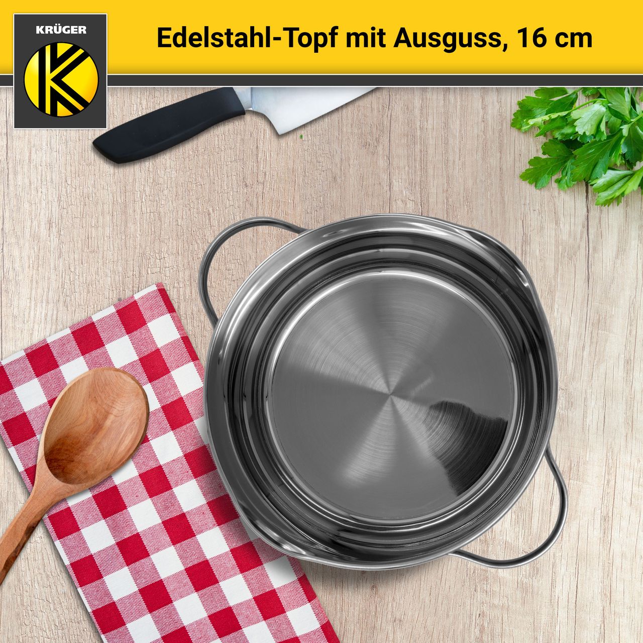Karl Krüger Edelstahl Fleischtopf mit Ausguss, 16 cm