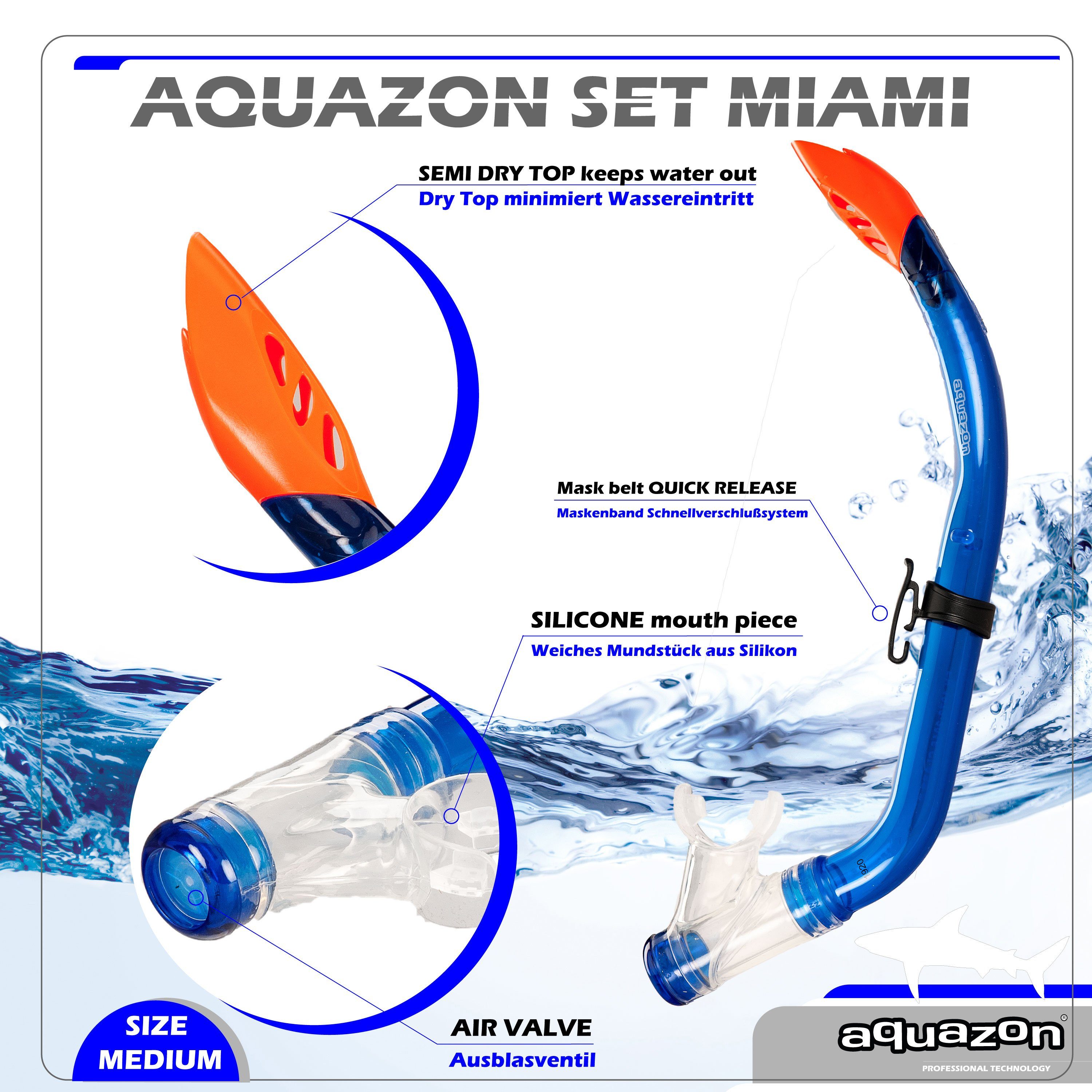 AQUAZON Taucherbrille MIAMI mit Schnorchel und Flossen, Schnorchelset, für Kinder