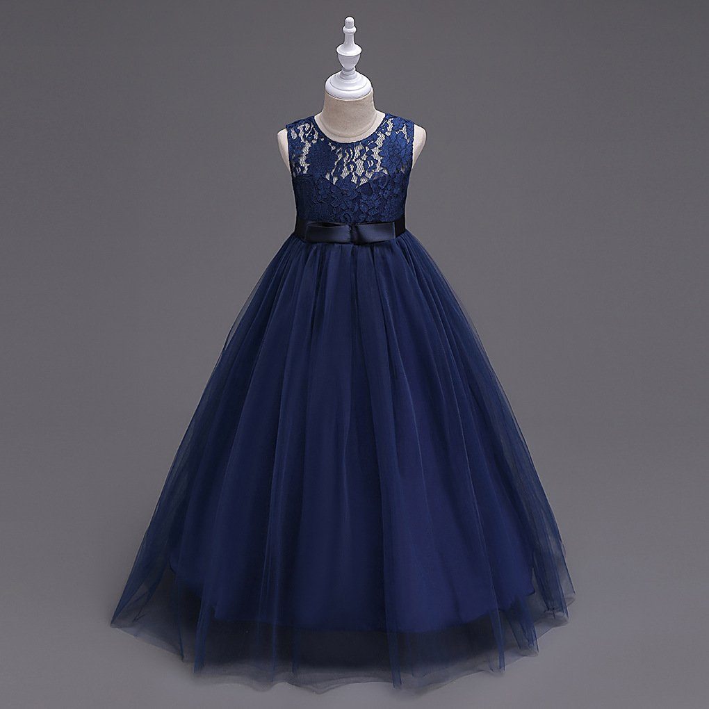 LAPA Abendkleid Mädchen Meshkleid Hochzeit Blumenmädchen Kostüm Bodenlanges Kleid mit Spitze, Maxikleid