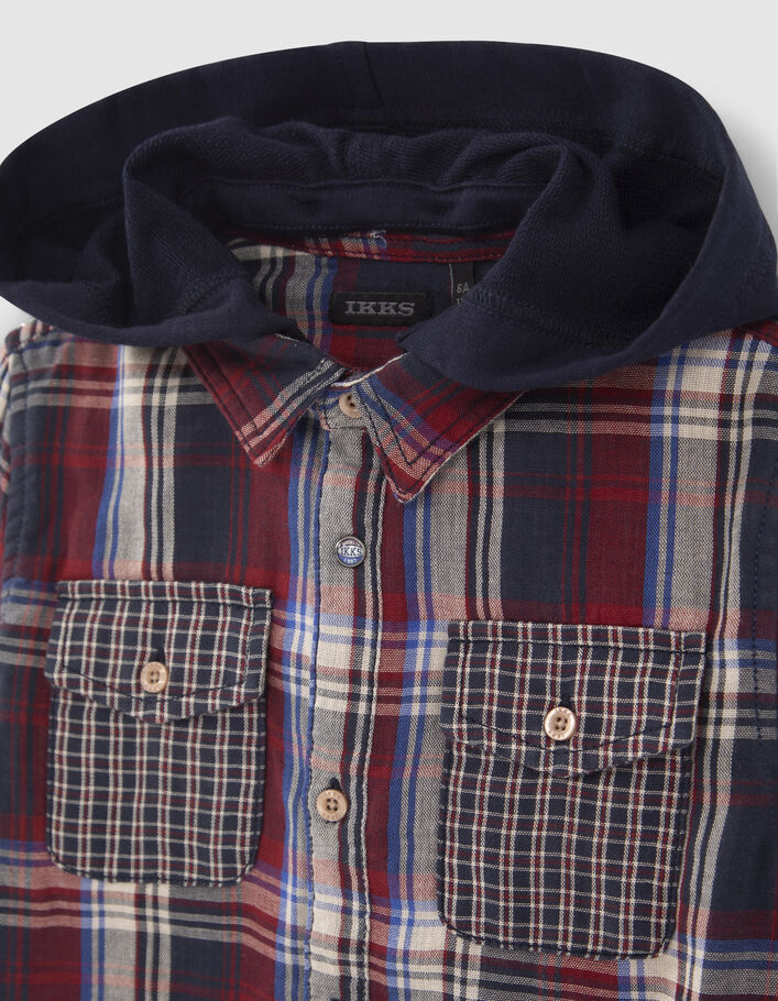 Chemise rouge mix carreaux capuche amovible garçon