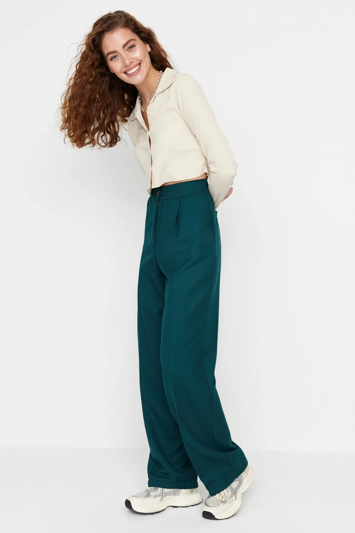 Trendyol Collection  Petrolfarbene gerade/gerade geschnittene Webhose TWOAW22PL0321