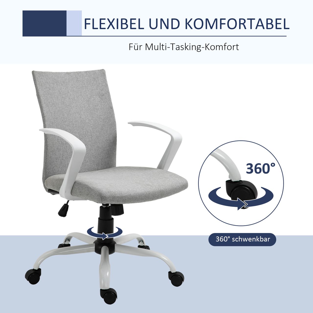 HOMCOM Bürostuhl Schreibtischstuhl Netzrückenstütze mit Wippenfunktion Kopflehne Home-Office-Stuhl höhenverstellbarer ergonomisch 360°-Drehräder Schaumstoff Nylon Grau 61 x 61 x 89-99 cm