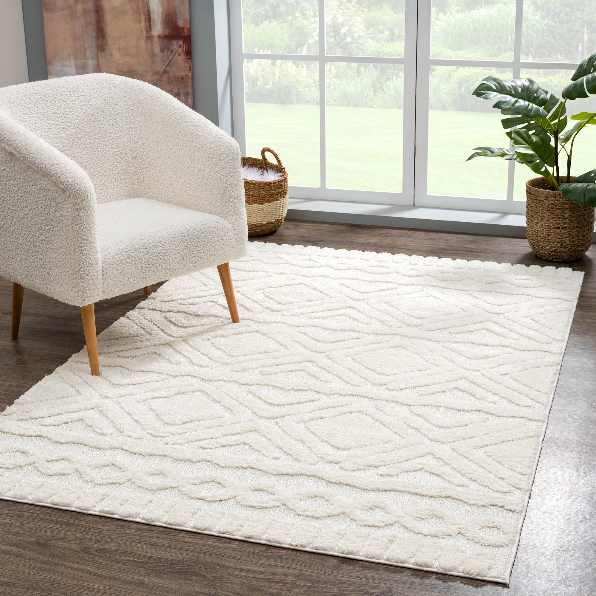 Hochflor-Teppich Boho Skandinavisch Style - Pastellfarben - Raute Muster Meliert, payé, Rechteckig, Höhe: 20 mm, Cut-Loop