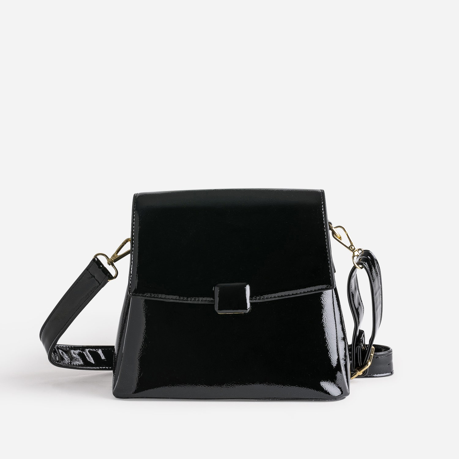 Sac à main noir verni avec 3 compartiments
