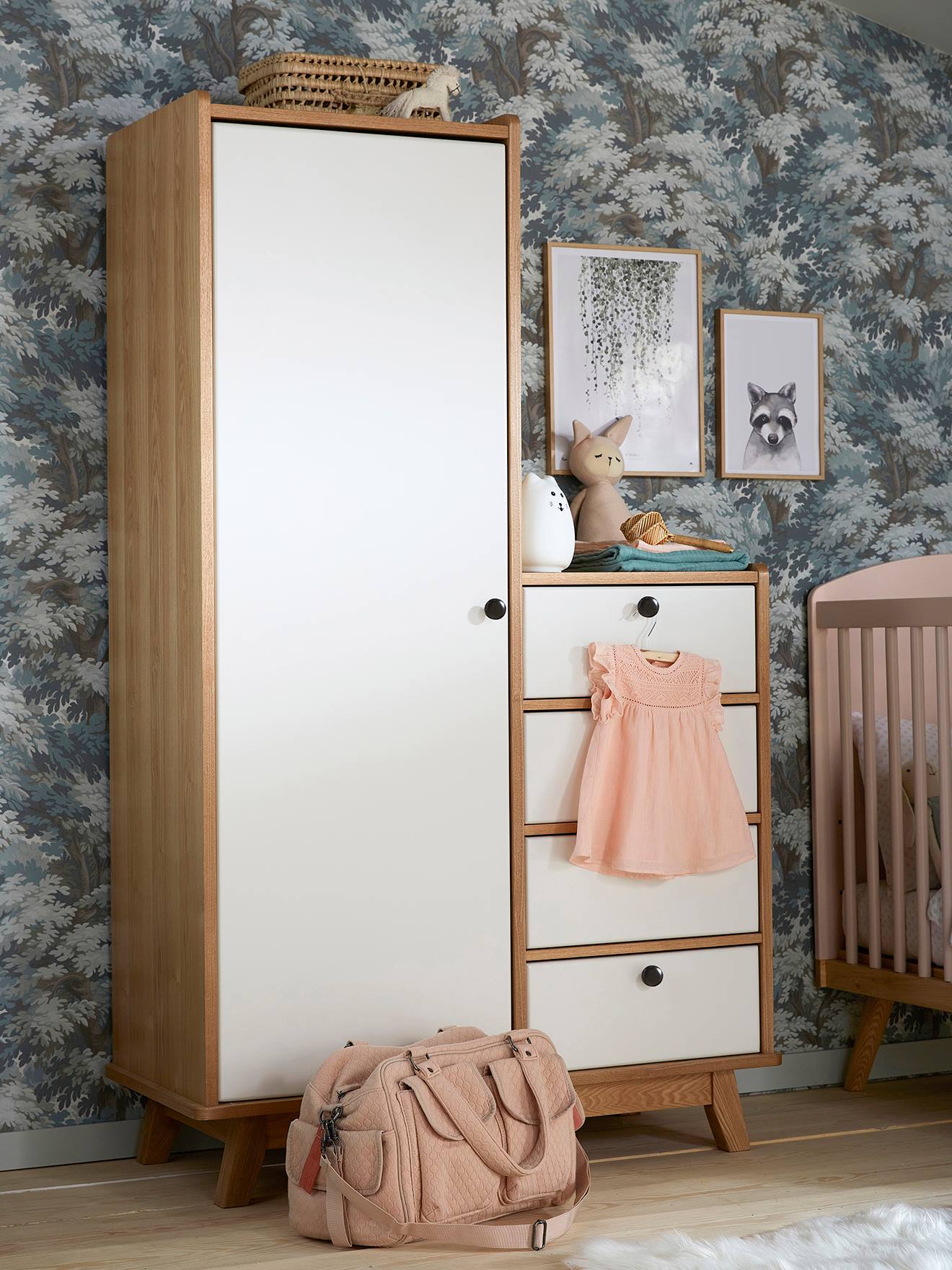 Vertbaudet Kinder Kleiderschrank VINTAGE - weiß/natur