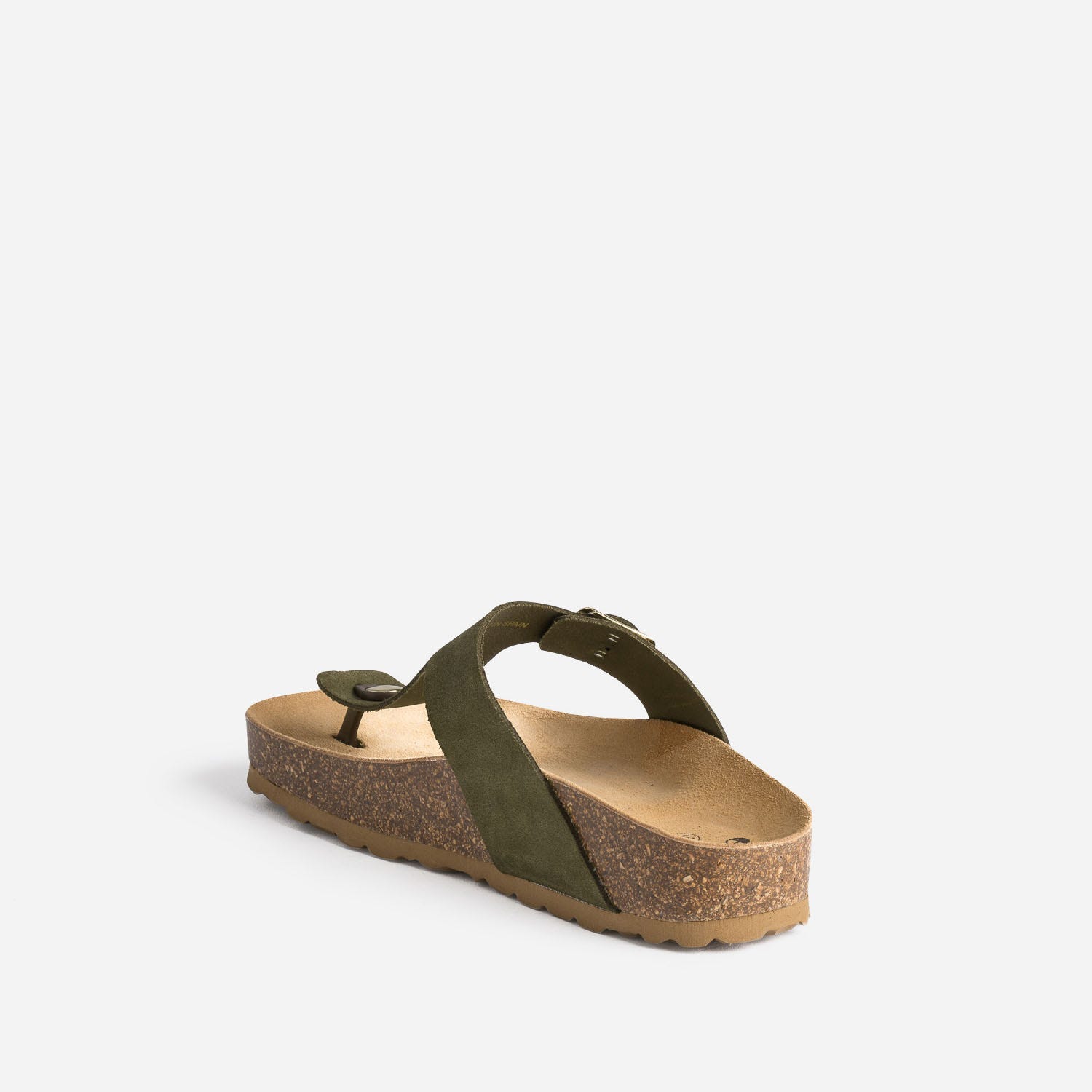 Tong anatomique kaki en cuir velours à plateforme