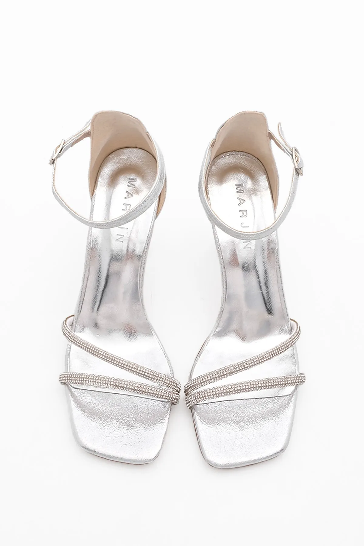 Marjin  Damen Stoned Abendkleid Schuhe mit Absatz Blunt Toe Sapro Silber