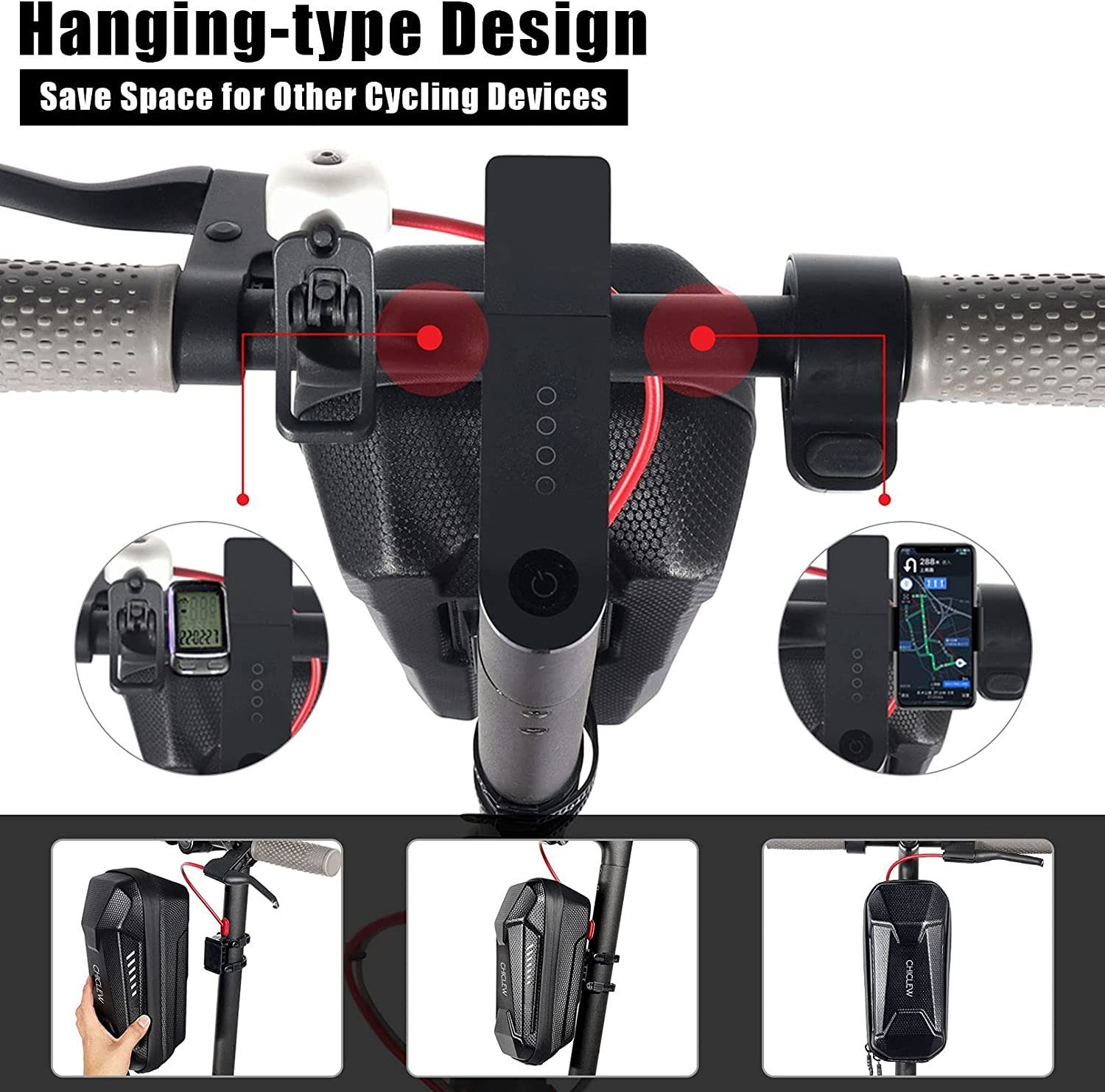 Directin Fahrradtasche Scooter Tasche für Roller, Vordertasche für Elektroroller (Kompatibel mit mehreren Modellen, E-Scooter und elektronischen Falträder), Rollertasche Front Tube Bag Groß Lenkertasche Wasserfest