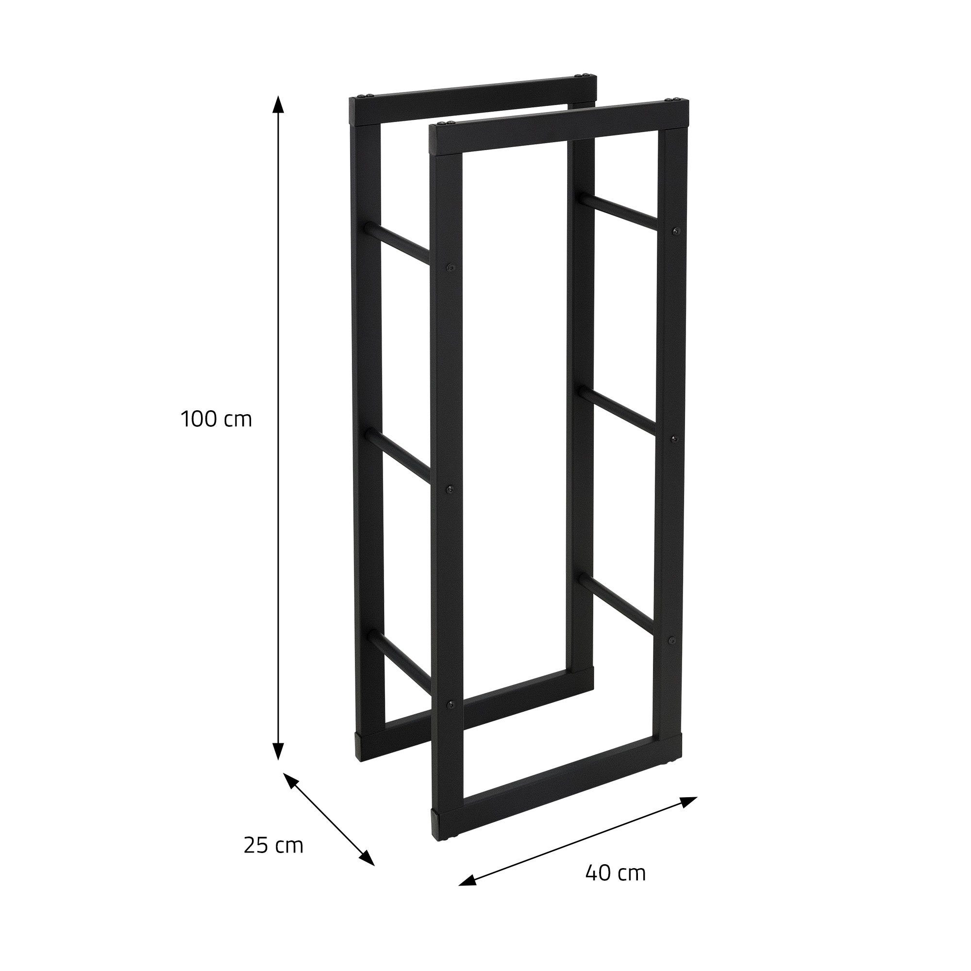 ML-DESIGN Kaminholzregal Brennholzregal Holzaufbewahrung Kaminholzständer Kaminholzhalter, BxTxH:40x25x100 cm, Schwarz 40x100x25cm rechteckig Metall Innen/Außen