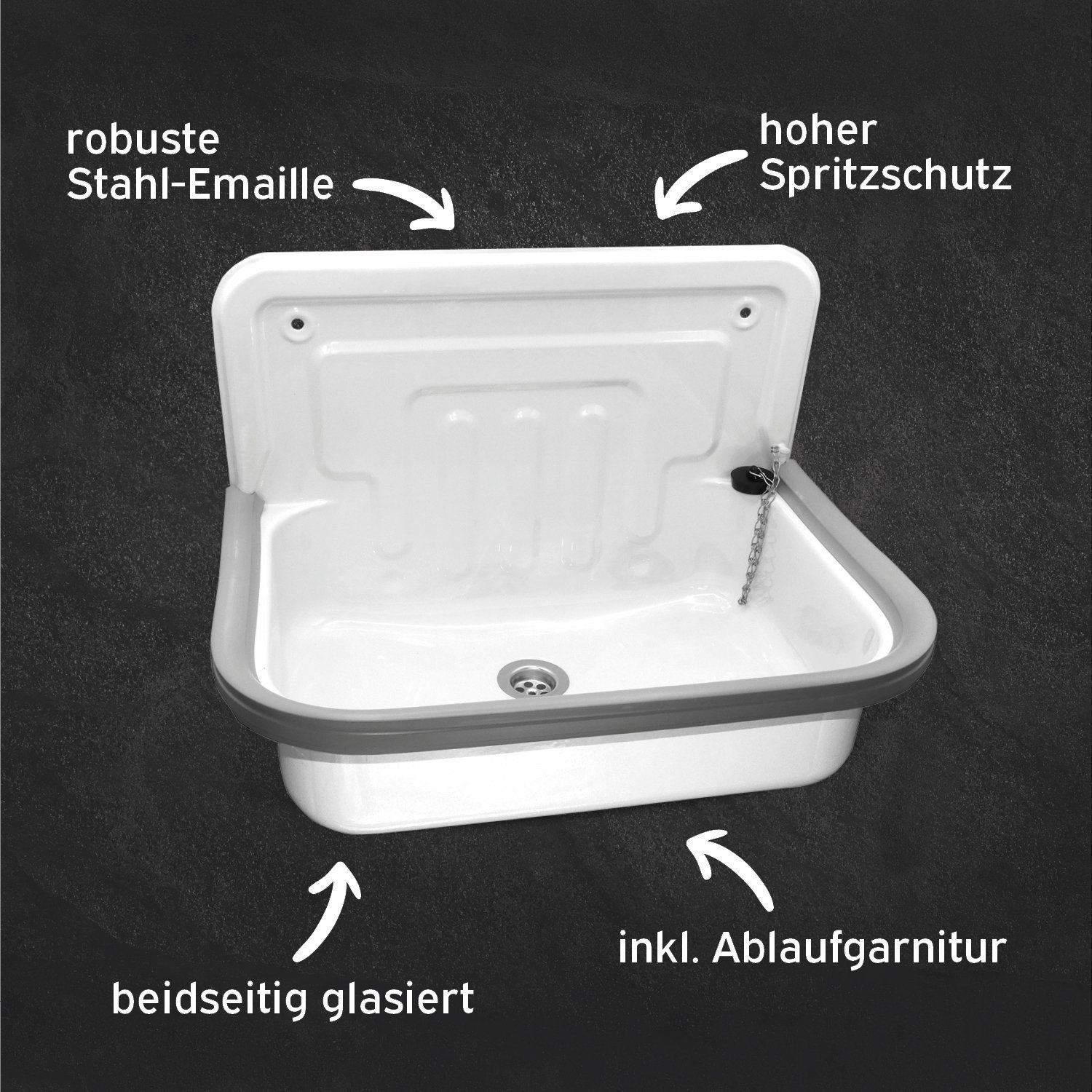 kör4u Waschbecken kör4u Ausgussbecken aus Stahl weiß (Set)