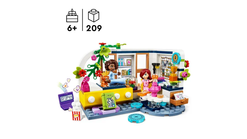 LEGO Friends 41740 Aliyas Zimmer, Mini-Puppen Übernachtung-Spielzeug