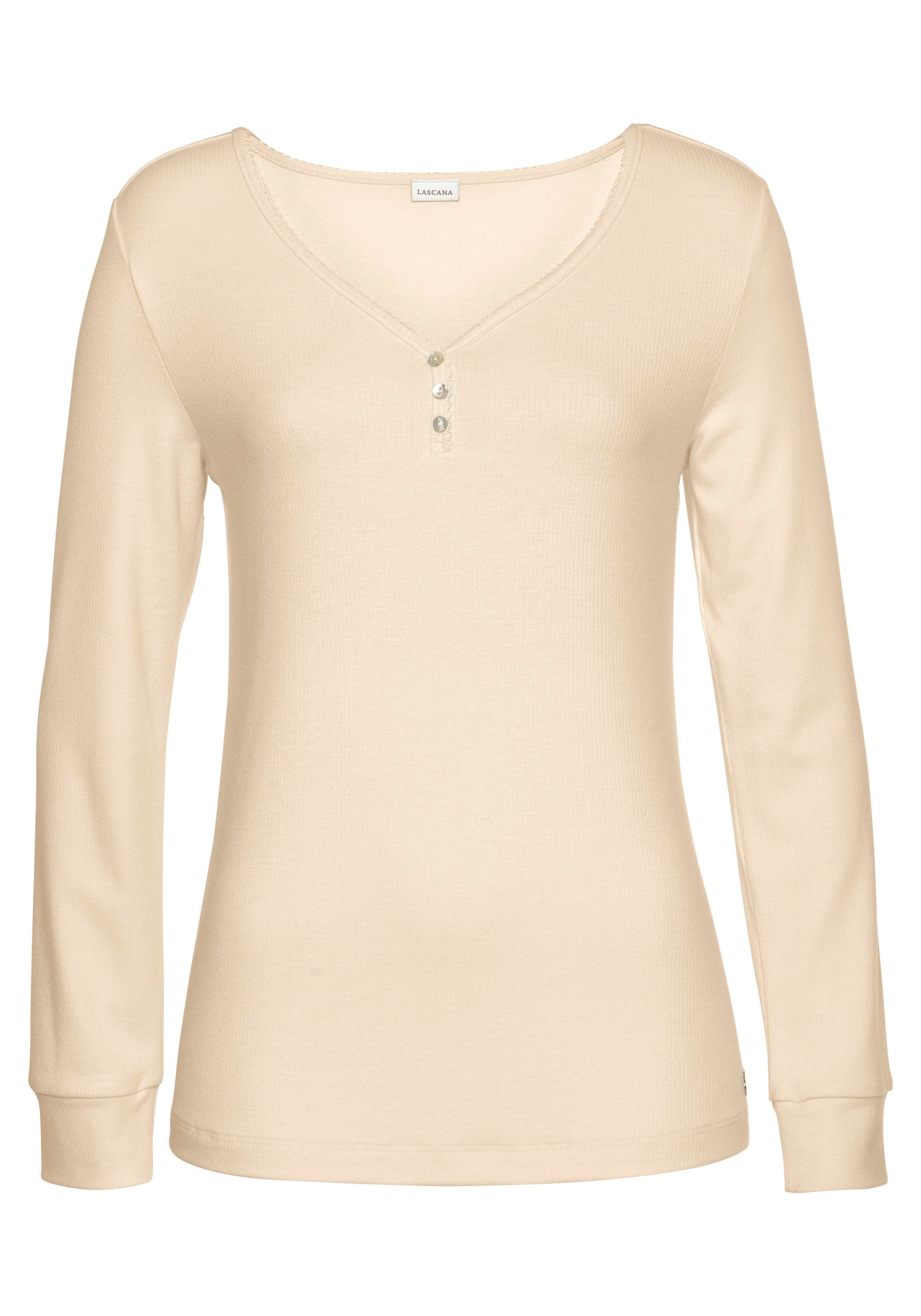 LASCANA Pyjama (2 tlg., 1 Stück) mit geripptem Langarmshirt