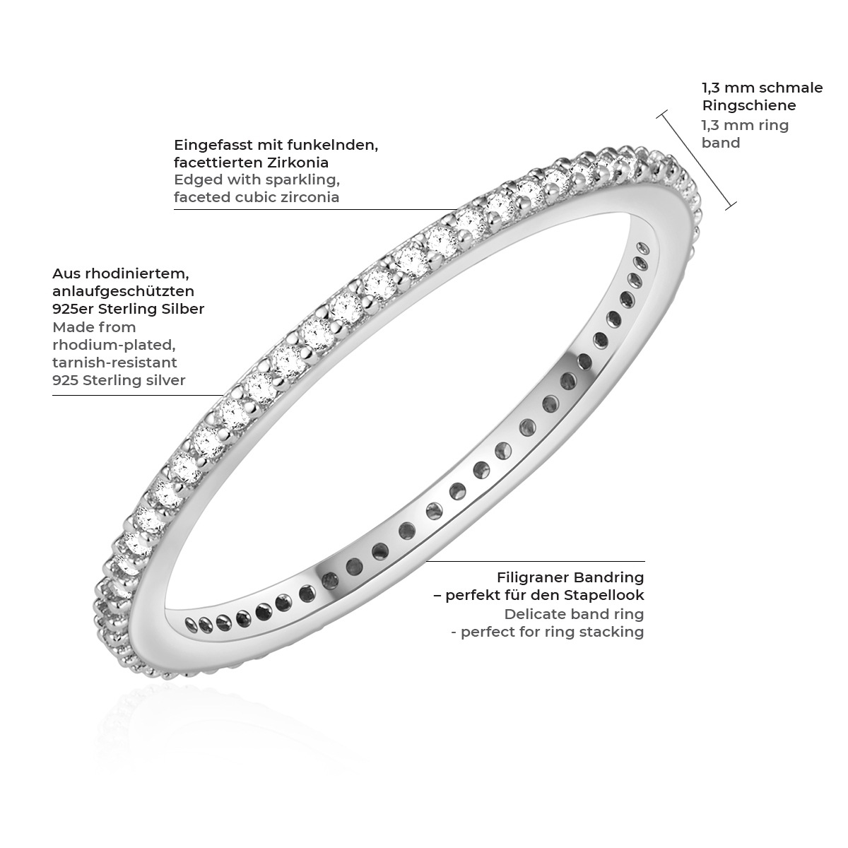 Ring Sterling Silber Zirkonia in Silber