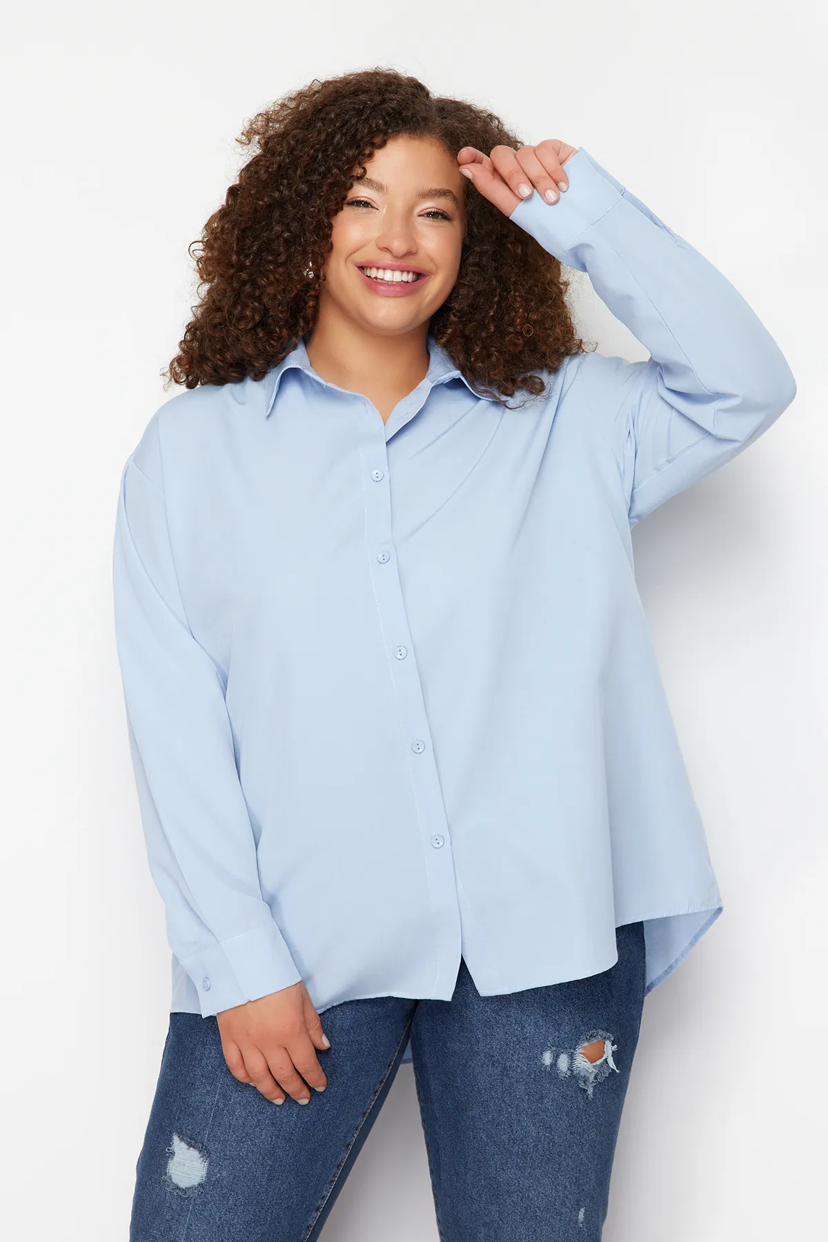 Trendyol Curve  Hellblaues gewebtes Hemd TBSSS22GO0319