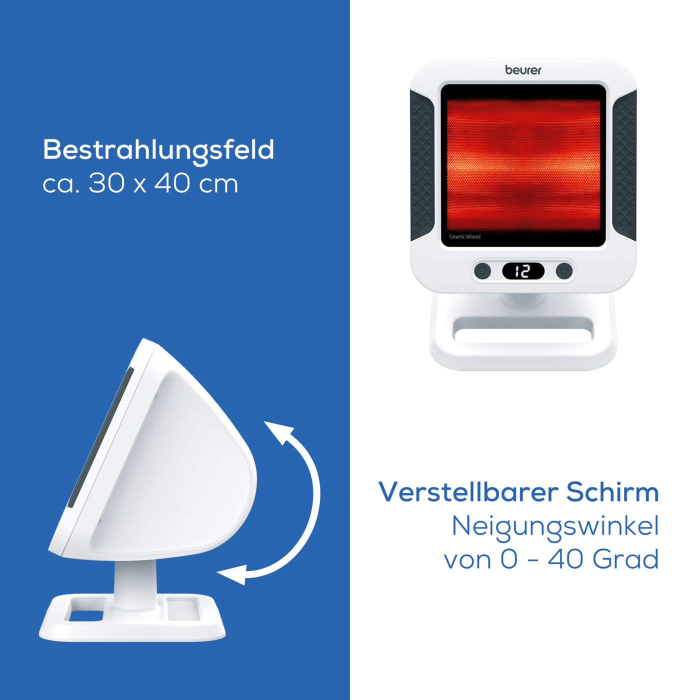 Beurer Infrarot-Wärmestrahler IL 60-Extra große Infrarotlampe mit Timer, Abschaltautomatik & Abdeckscheibe aus InfraXtreme® Glaskeramik