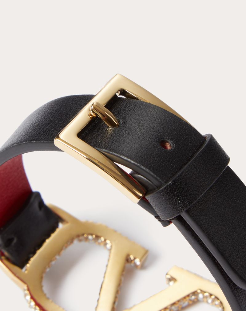 Vlogo Signature-armbånd i læder og Swarovski®-krystaller