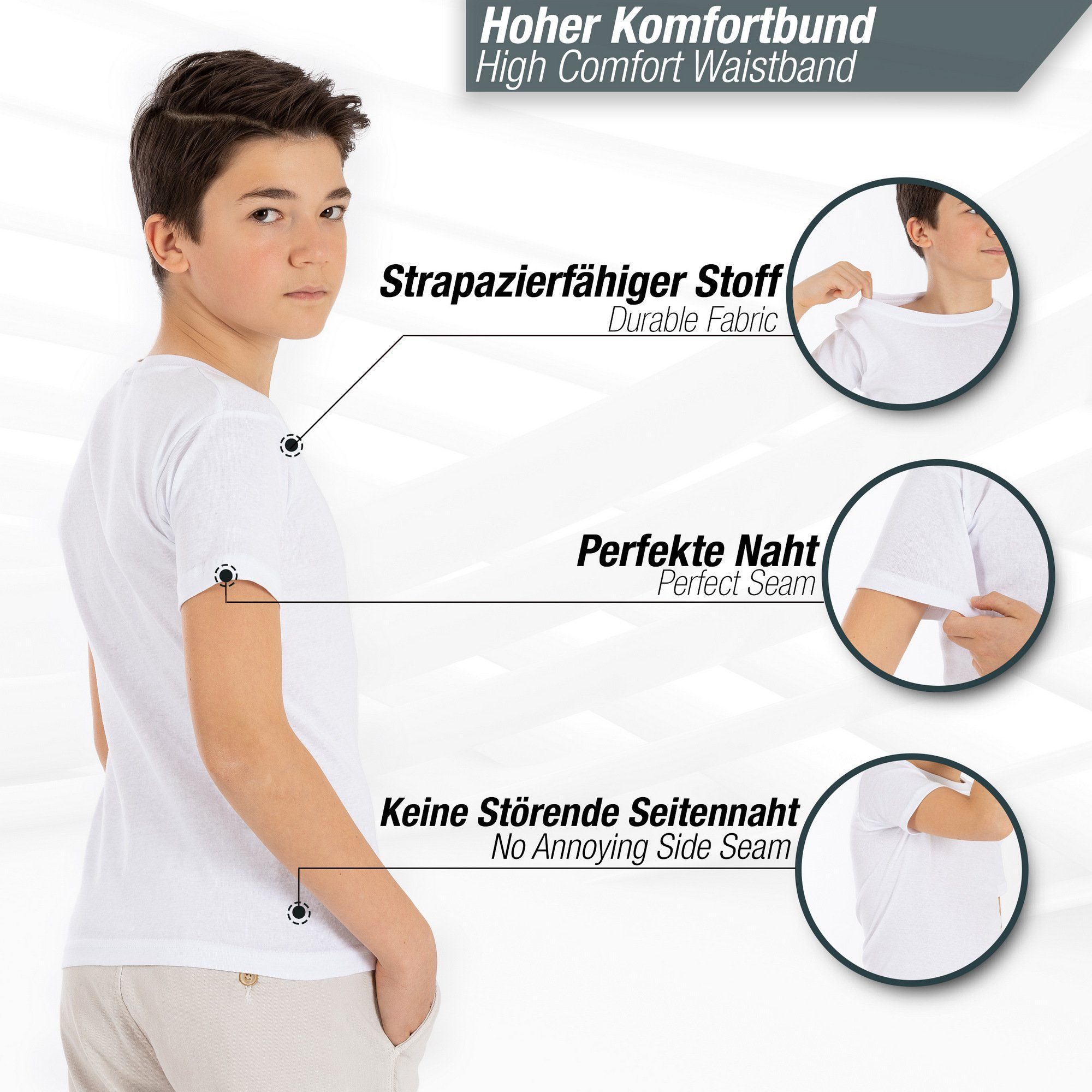 LOREZA Unterhemd Jungen & Mädchen Unterhemden Kurzarm Shirt - T-Shirt 100% Baumwolle (Spar-Packung, 6-St)