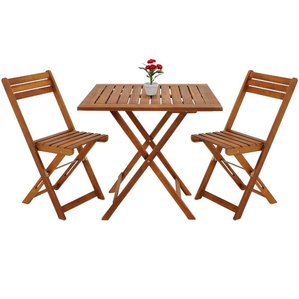 Casaria Balkonset Casaria, 3-Tlg Holz Klappbar Wetterfest 160kg Belastbarkeit Akazie 2 Personen