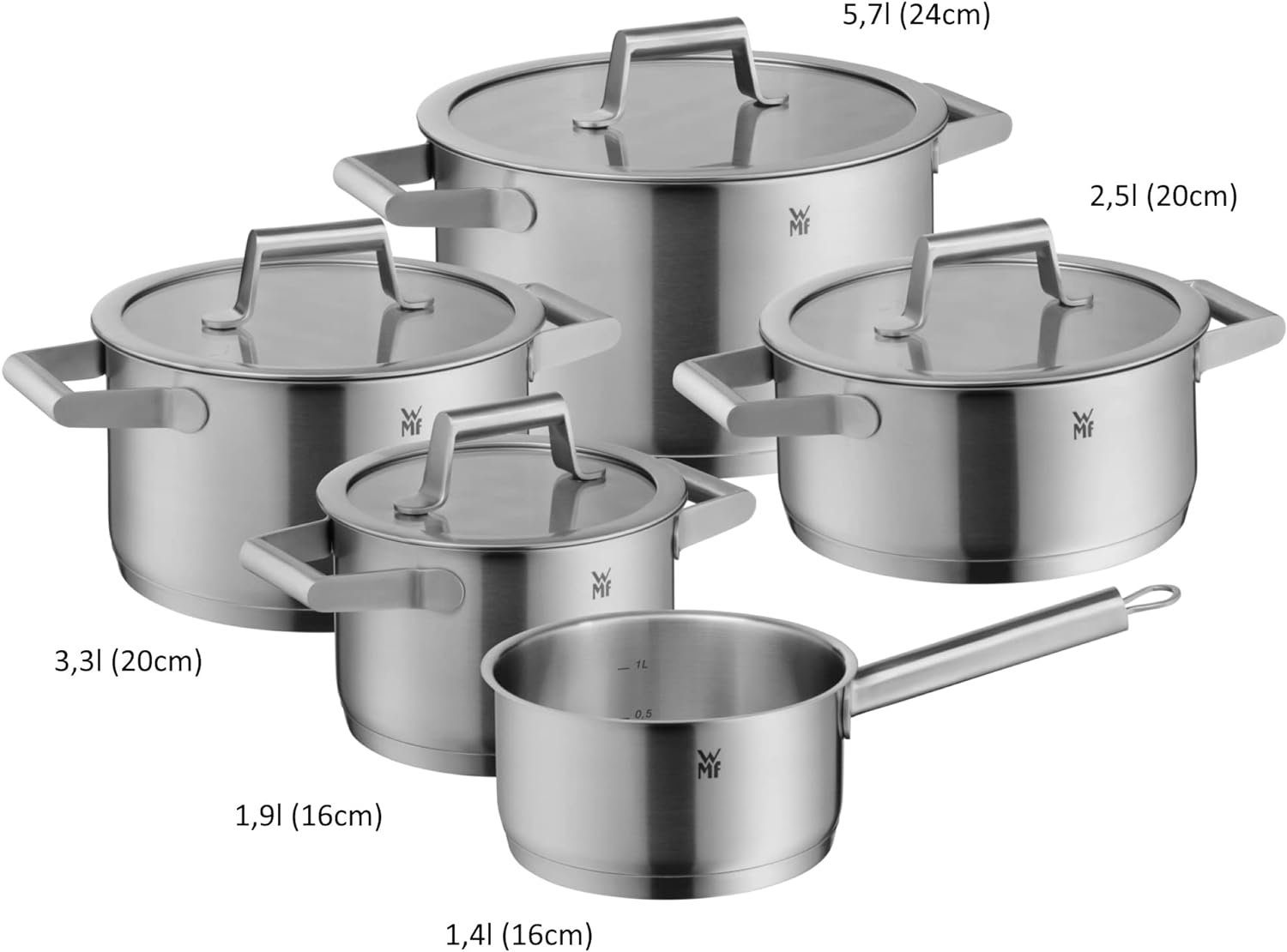 WMF Kochtopf WMF Comfort Line Topfset 5-teilig Cromargan Edelstahl mit Glasdeckel