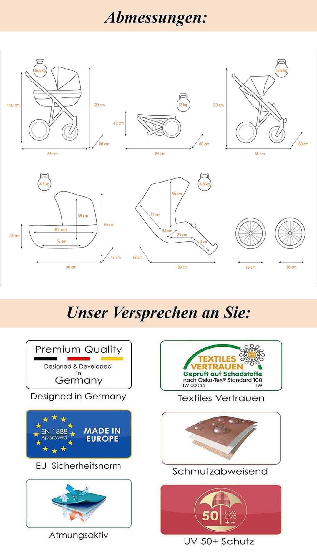Roan Kombi-Kinderwagen Coss Classic 2 in 1 - 11 Teile - in 4 Designs