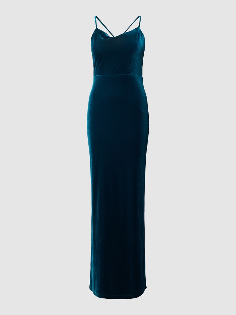 Abendkleid aus Samt mit Wasserfall-Ausschnitt in petrol
