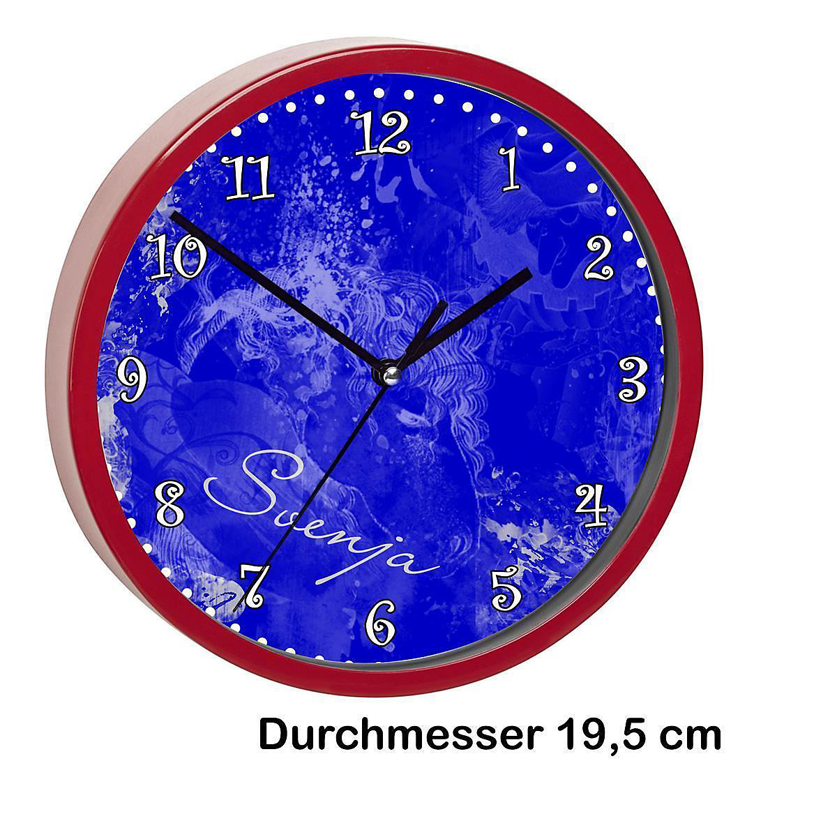 Kinder Wanduhr laufruhig personalisiert mit Name Traum Blau