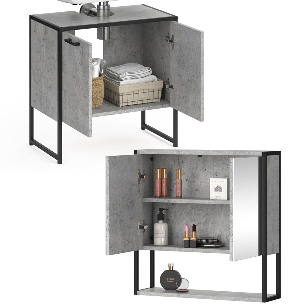 Vicco Badmöbel-Set Loft-Badezimmerset FYRK Beton Set 1, (2-er Set, 2-St., 2-er Set)
