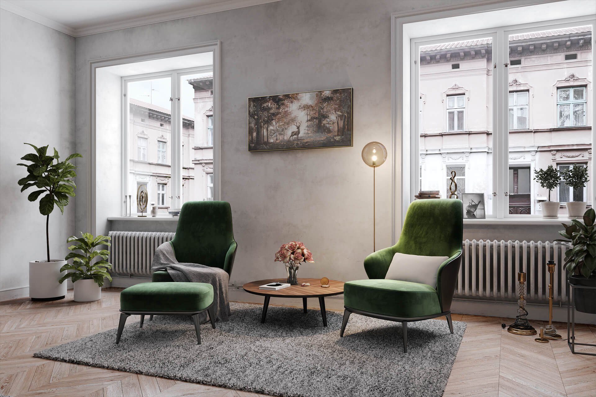 KUNSTLOFT Gemälde Stag in the Brume 120x60 cm, Leinwandbild 100% HANDGEMALT Wandbild Wohnzimmer