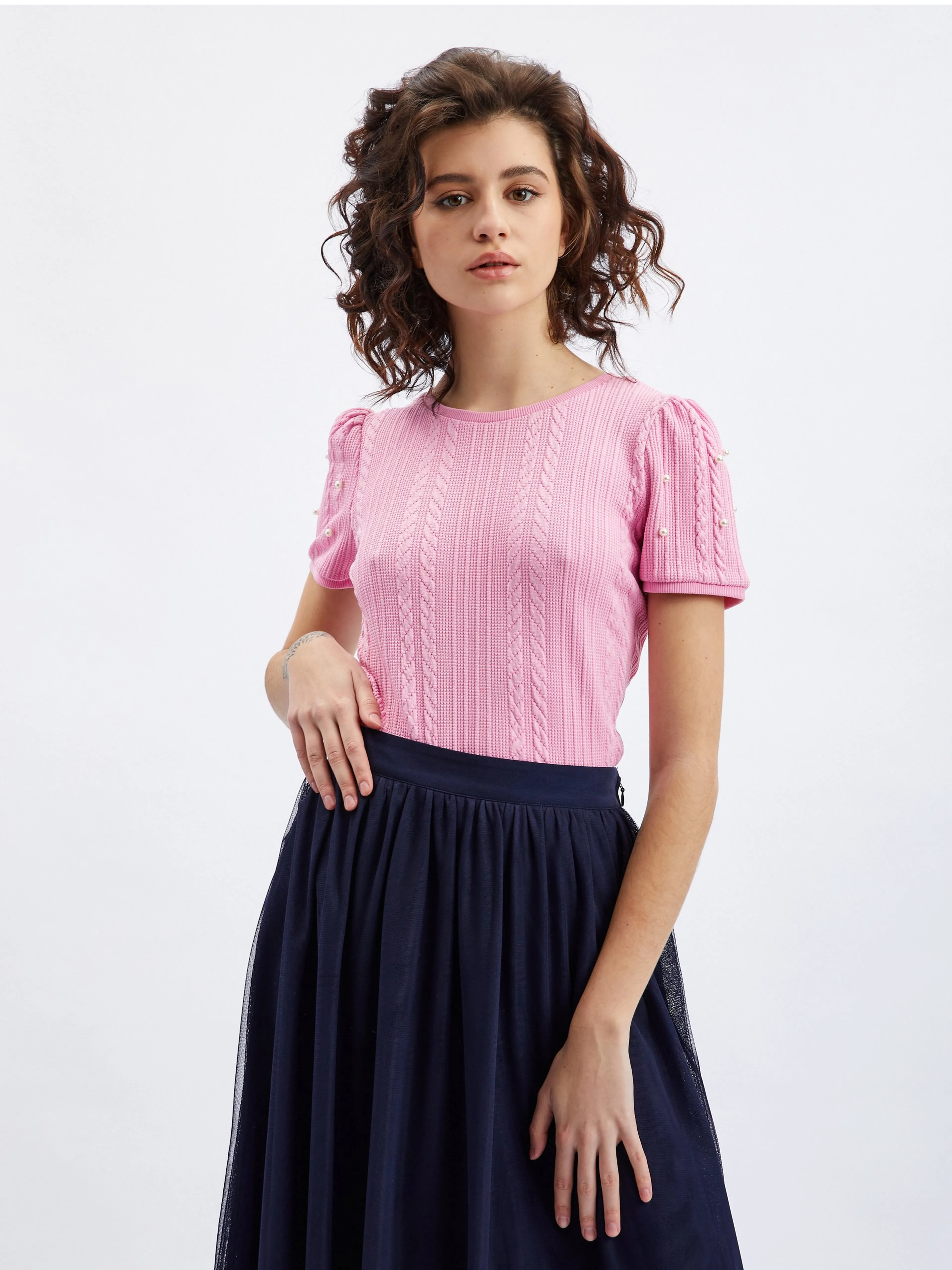 Rosa Damen-T-Shirt mit dekorativen Details ORSAY