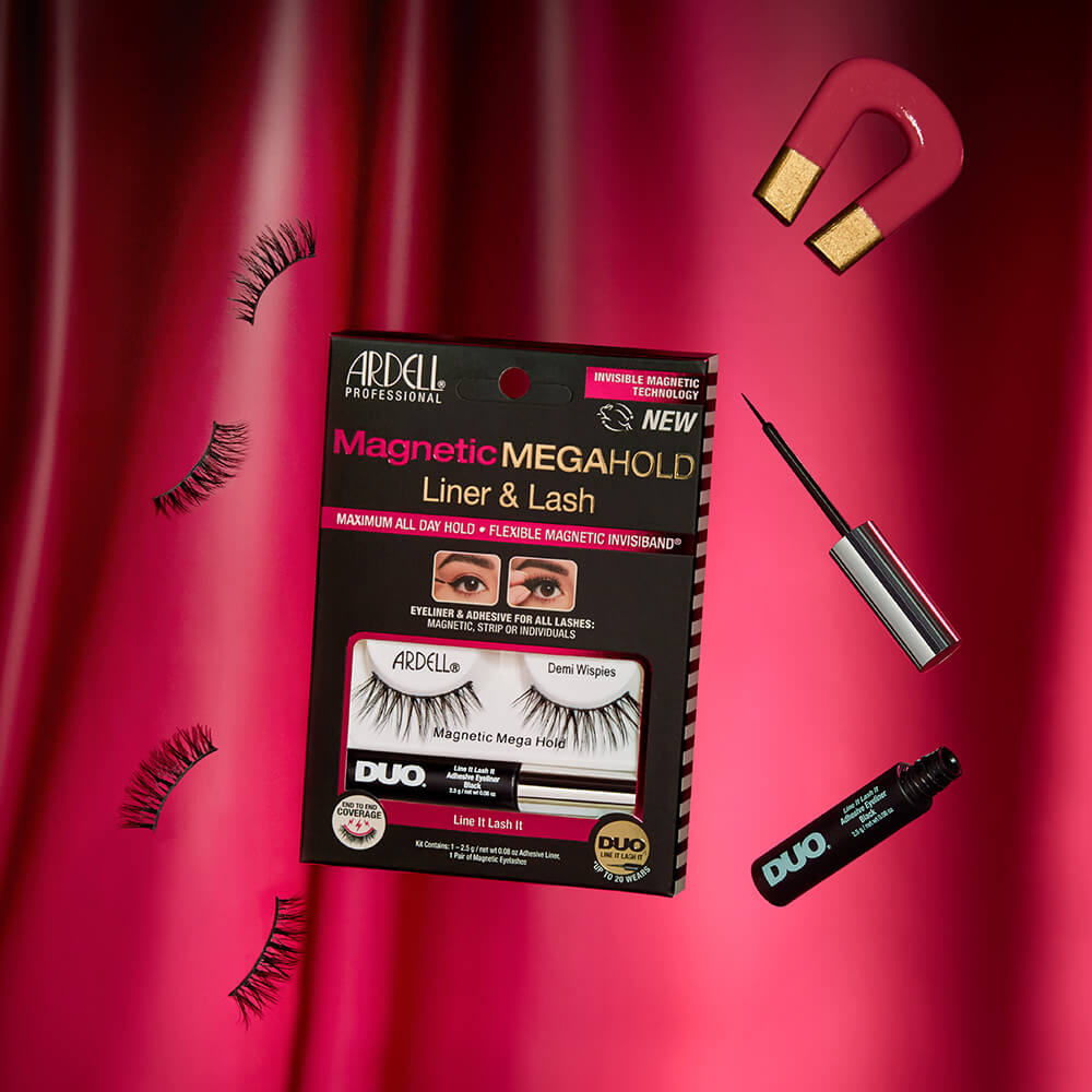 Ardell Faux-Cils Magnétique MegaHold Demi Wispies avec colle/feutre eyeliner Duo 2,5g Faux-Cils Magnétiques en frange réutilisables, avec colle/feutre eyeliner inclus