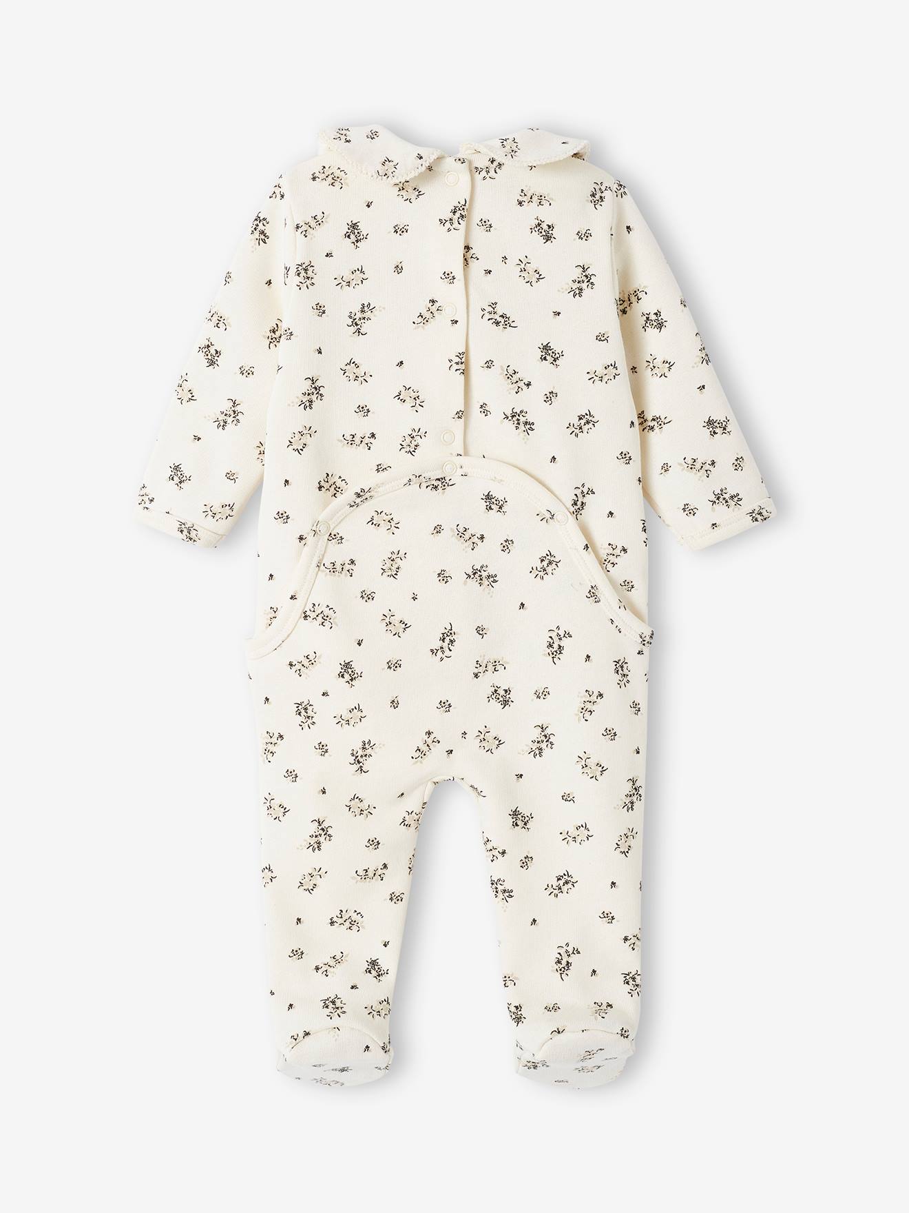 Vertbaudet Baby Sweat-Strampler mit Blumenprint Oeko-Tex - wollweiß
