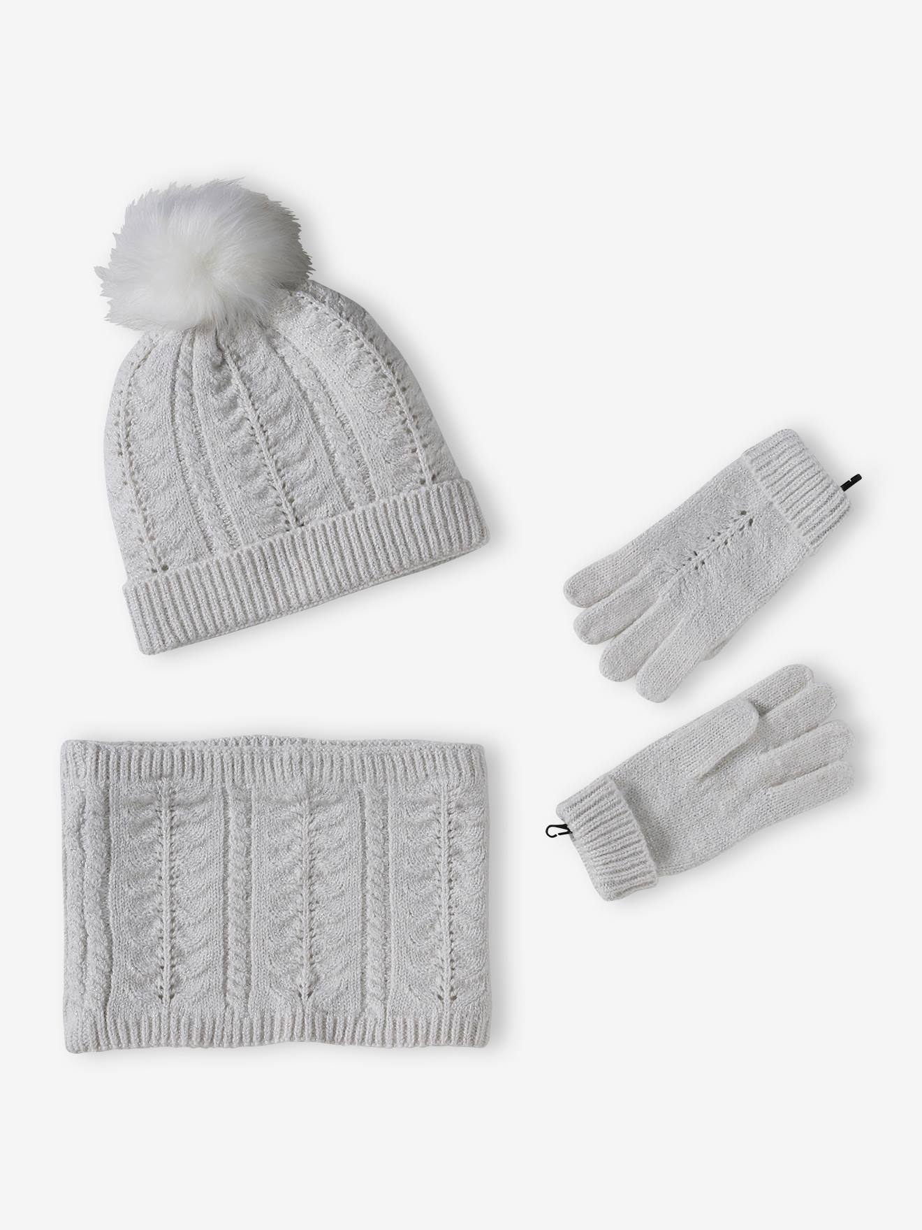 Vertbaudet Mädchen-Set: Mütze, Rundschal & Handschuhe - wollweiß