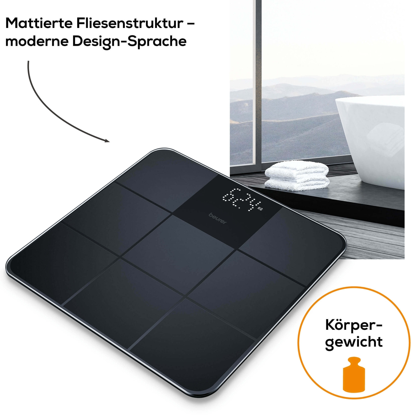 Beurer Glaswaage - GS 235-Personenwaage aus Glas mit Silikonoberfläche & unsichtbarem Magic-Display - bis 180 kg