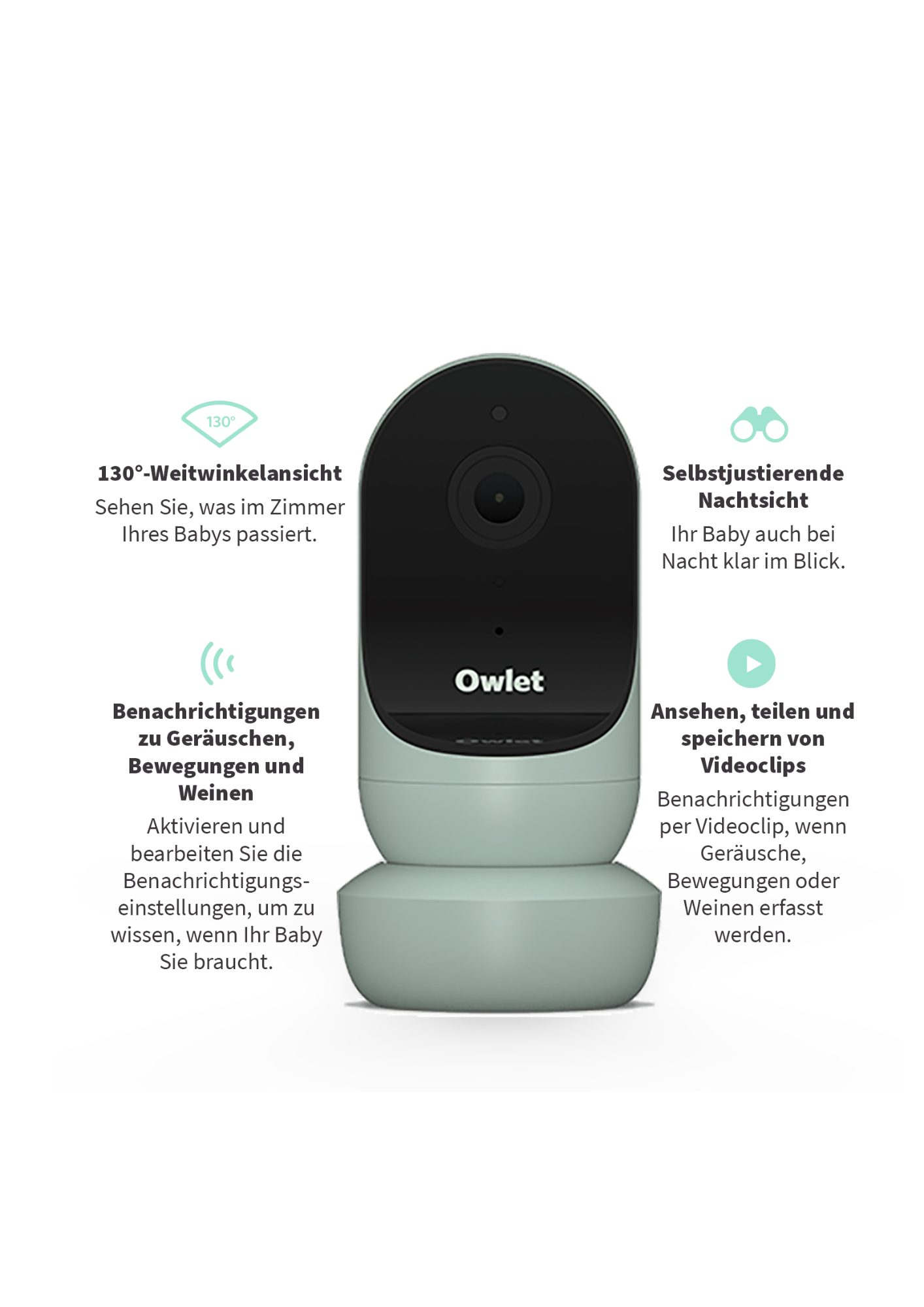 Owlet Baby Care DE Babyphone, HD Kamera 2: inkl. Raumtemperatur- und Luftfeuchtigkeitsmesser