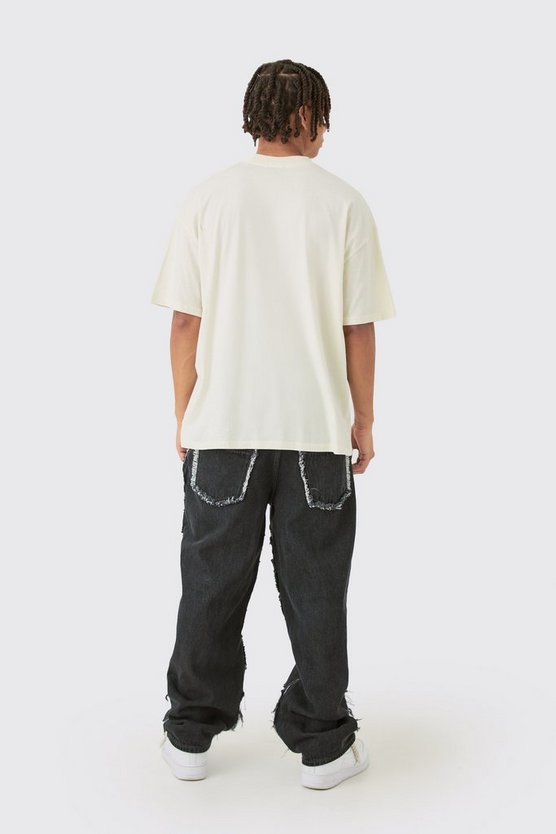 Lockere Patchwork Jeans in Schwarz