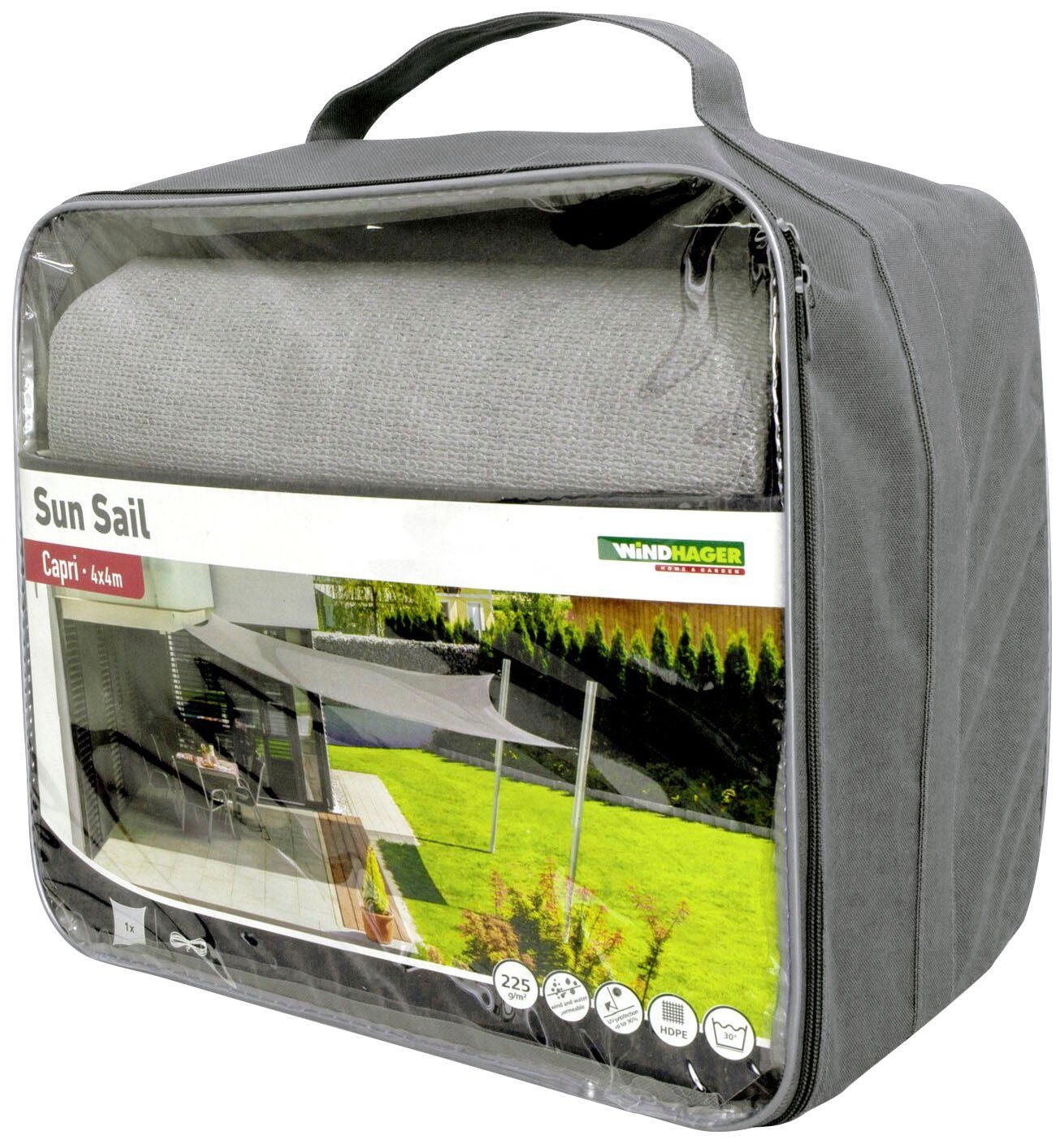 Windhager Sonnensegel Capri Quadrat, 4x4m, grau