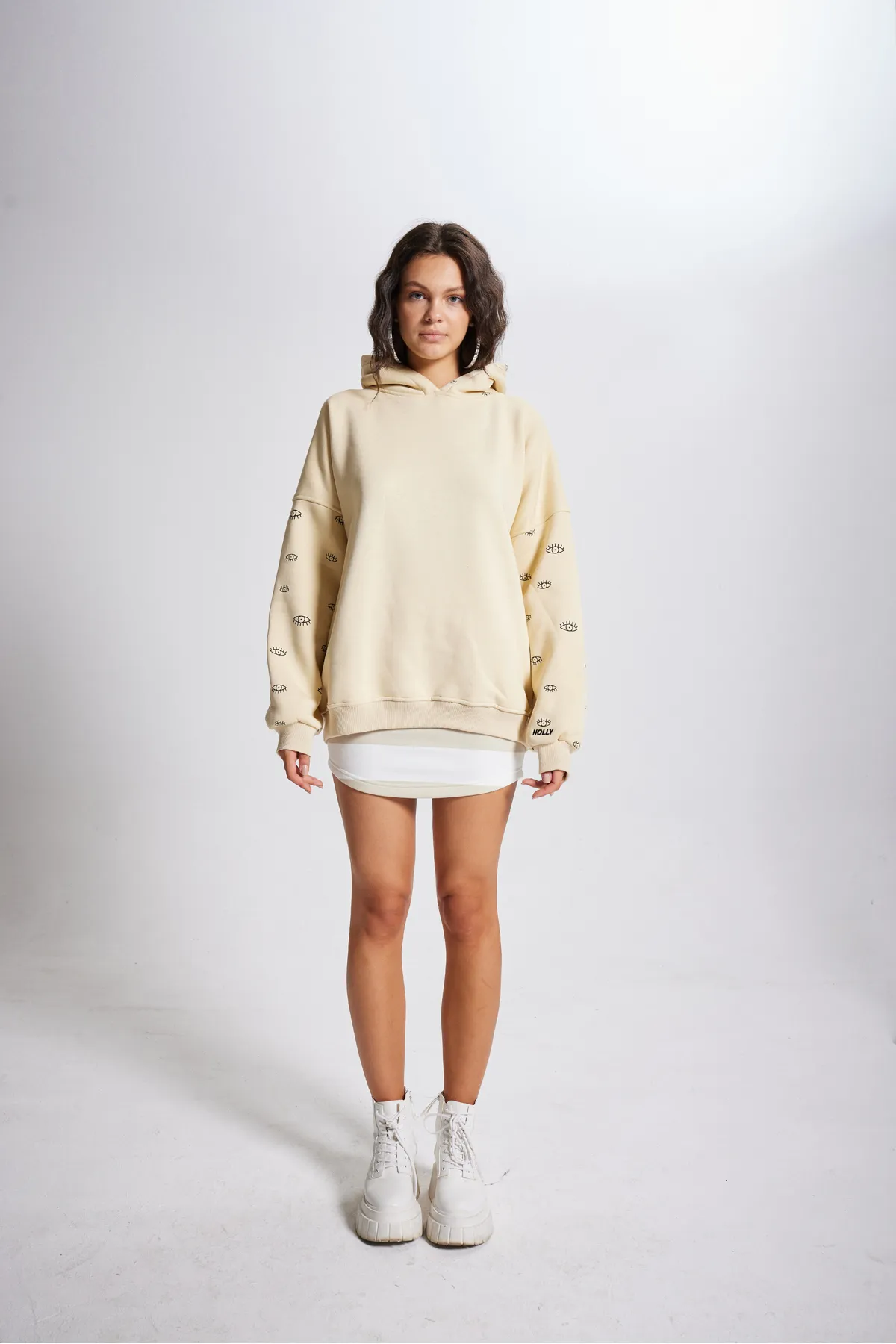 HOLLY LOLLY  Übergroße Kapuzen-Unisex-Augen-Sweatshirts Beige