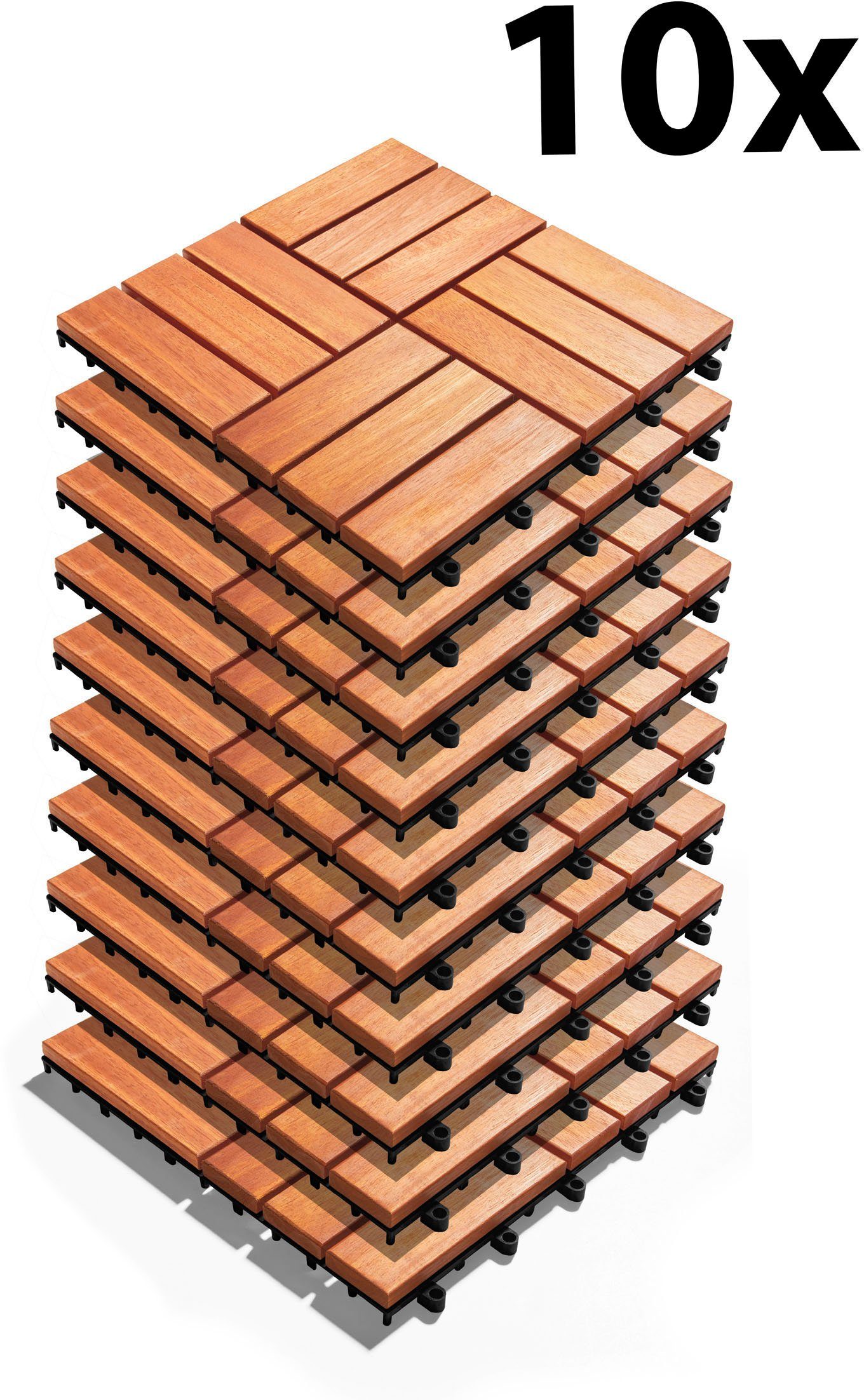 Gartenfreude Holzfliesen, Set, 10 St., 0,9 m², Akazienholz, wetterfest, mit Klickfunktion